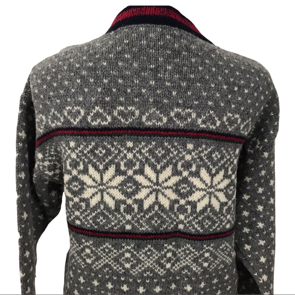 LL Bean Made In USA Vintage Wool Snowflake Button Cardigan Sweater Womens Medium - Picture 6 of 10
